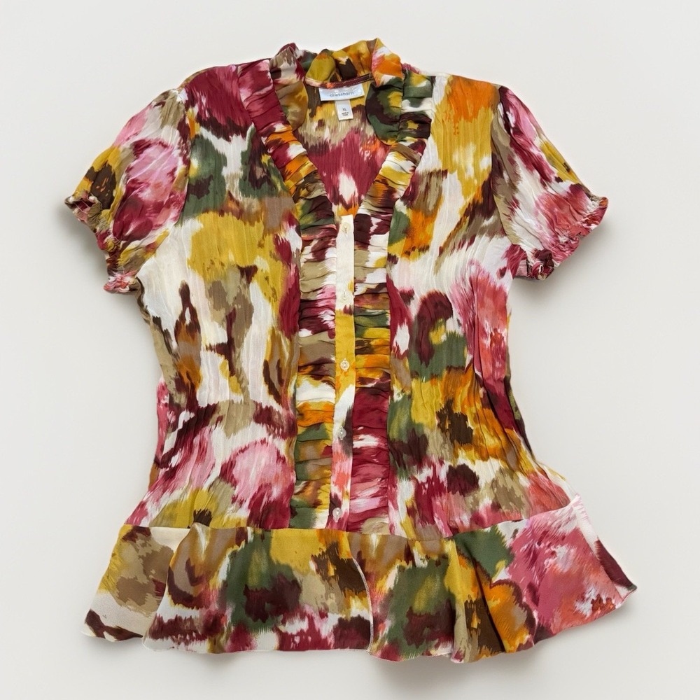VTG Dressbarn Top XL Floral‎ Fairy Coquette Romantic Crinkle Multicolor Y2K